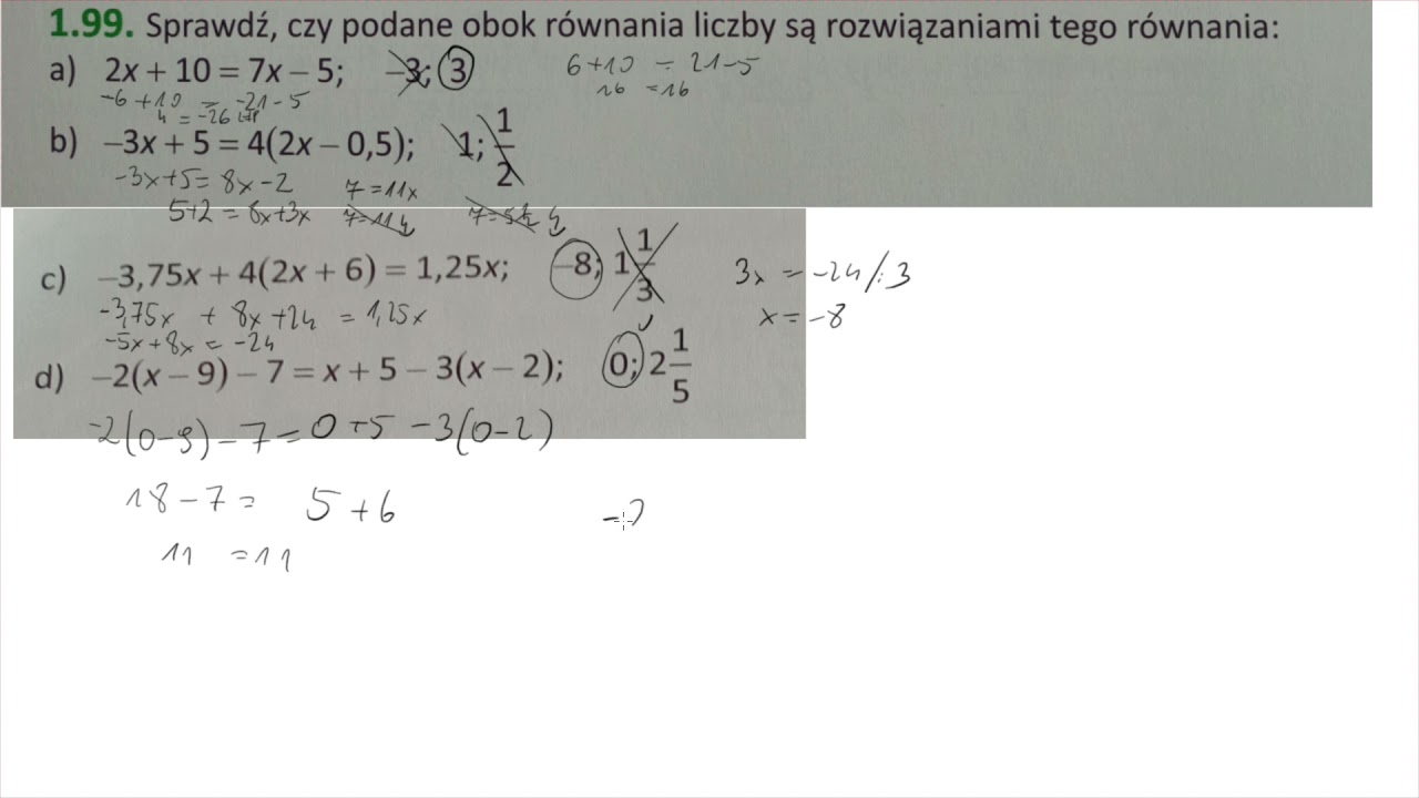 1 99 Sprawdź, czy podane obok równania liczby są rozwiązaniami tego Jakie Liczby X Spelniaja Rwnanie