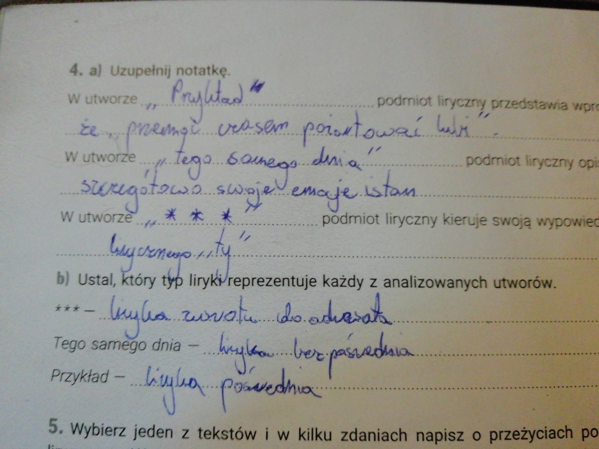 Uzupełnij Notatkę W Utworze Podmiot Liryczny Przedstawia Wprost