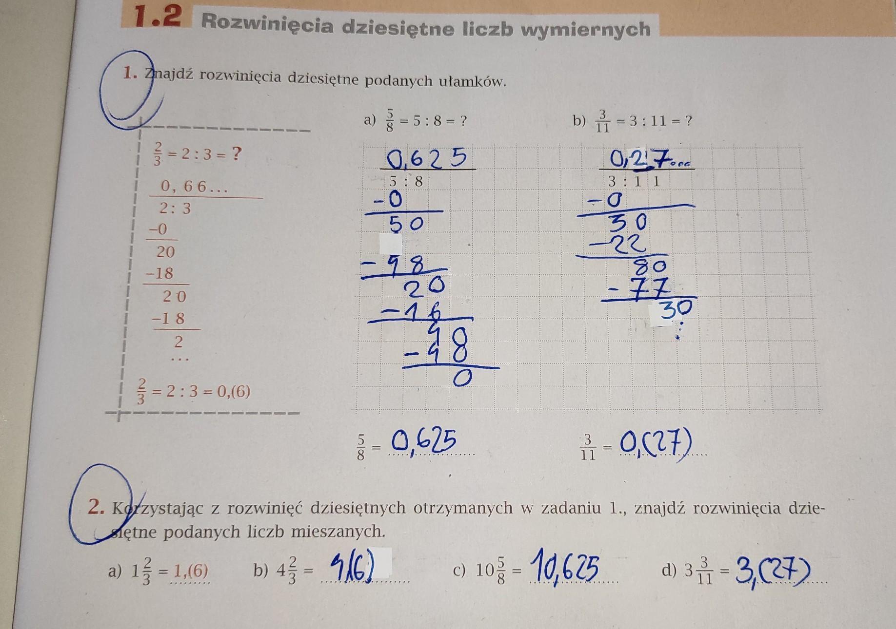 Znajdź Rozwinięcia Dziesiętne Podanych Ułamków