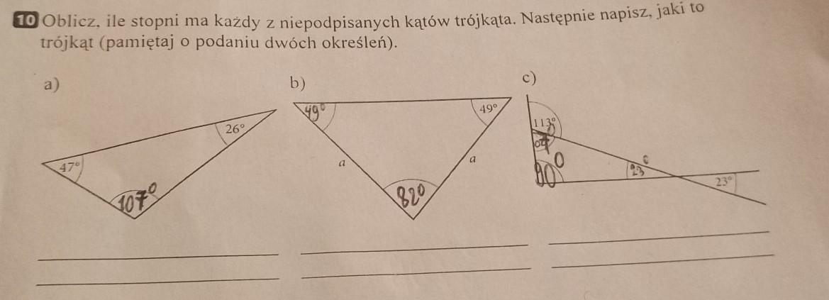 Oblicz Ile Stopni Ma Kazdy Z Niepodpisanych Katow Trojkata