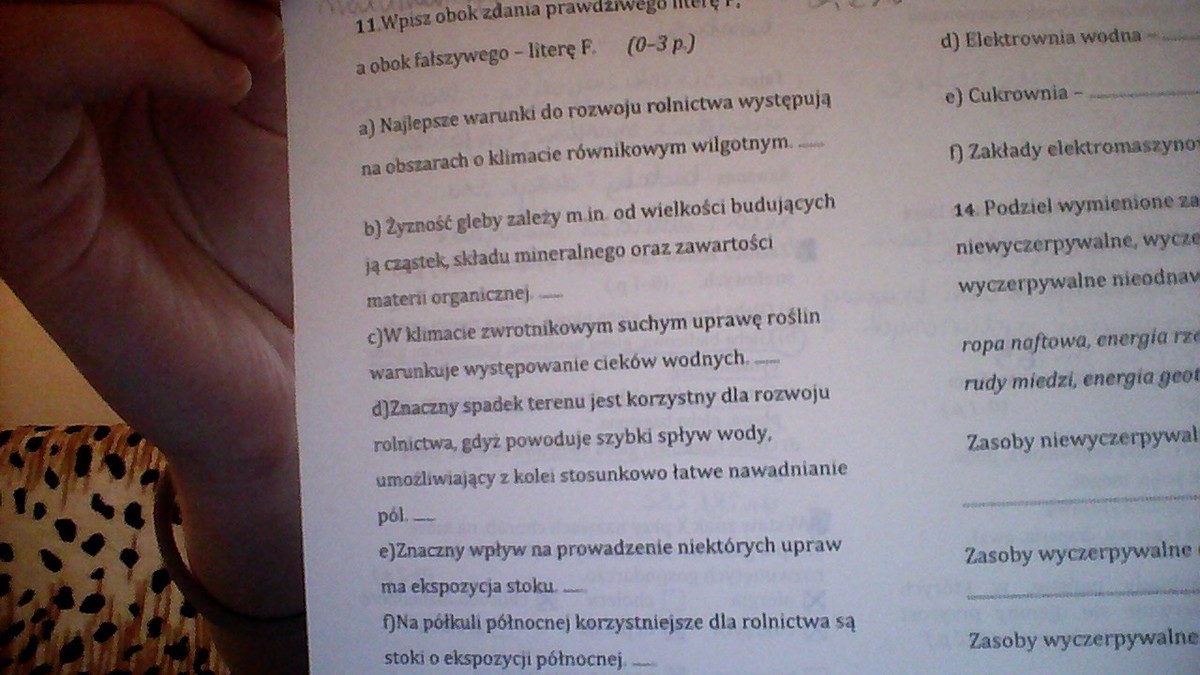 11. Wpisz obok zdania prawdziwego literę P , a obok fałszywego - literę Wpisz Obok Zdania Prawdziwego Literę Pa Obok Fałszywego Literę F