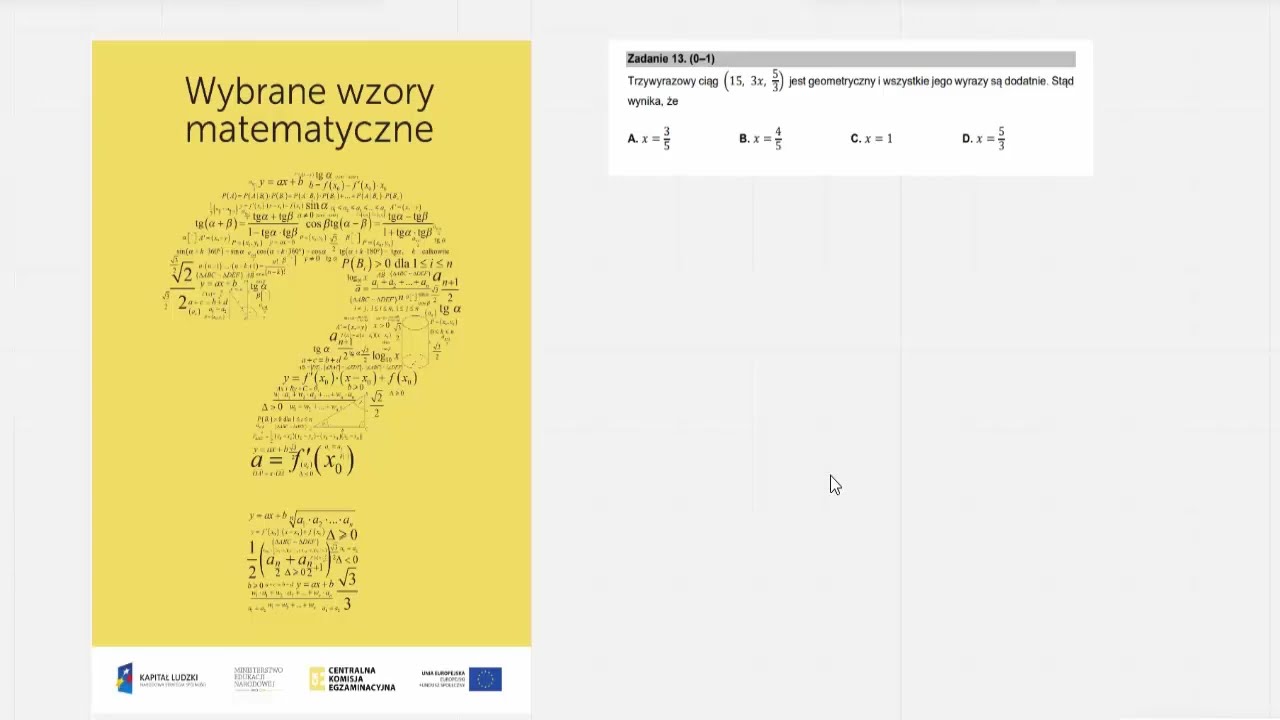 13. Trzywyrazowy ciąg (15, 3𝑥, 5/3) jest geometryczny i wszystkie jego Zamaluj Dzialania Ktrych Wyniki Sa Dodatnie