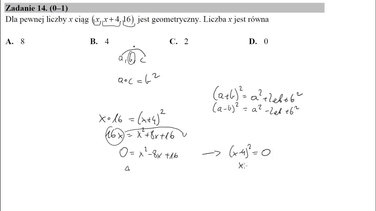 14 Dla pewnej liczby x ciąg x,x+4,16 jest geometryczny Liczba x jest Uzupelnij Wiedzac Ze 256 X 12 Rowna Sie 3072