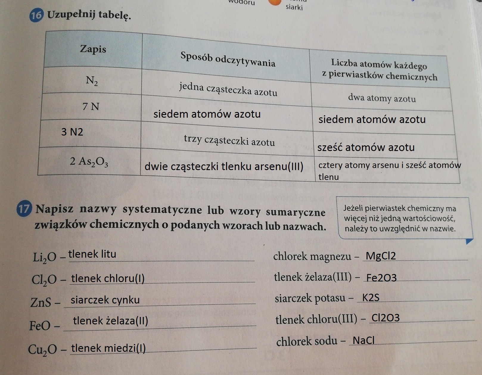 16. Uzupełnij tabelę. 17. Napisz nazwy systematyczne lub wzory Uzupełnij Tabele Zapisz Wzory Sumaryczne Lub Nazwy Związków Chemicznych