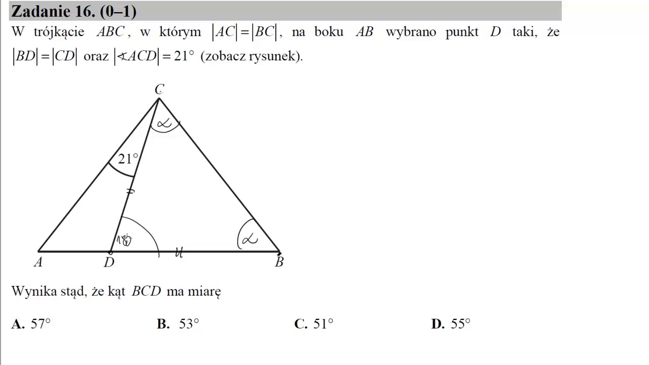 16 W trójkącie ABC, w którym AC=BC, na boku AB wybrano punkt D taki, że W Trójkącie Równobocznym Abc Punkt D Leży Na Boku Ab
