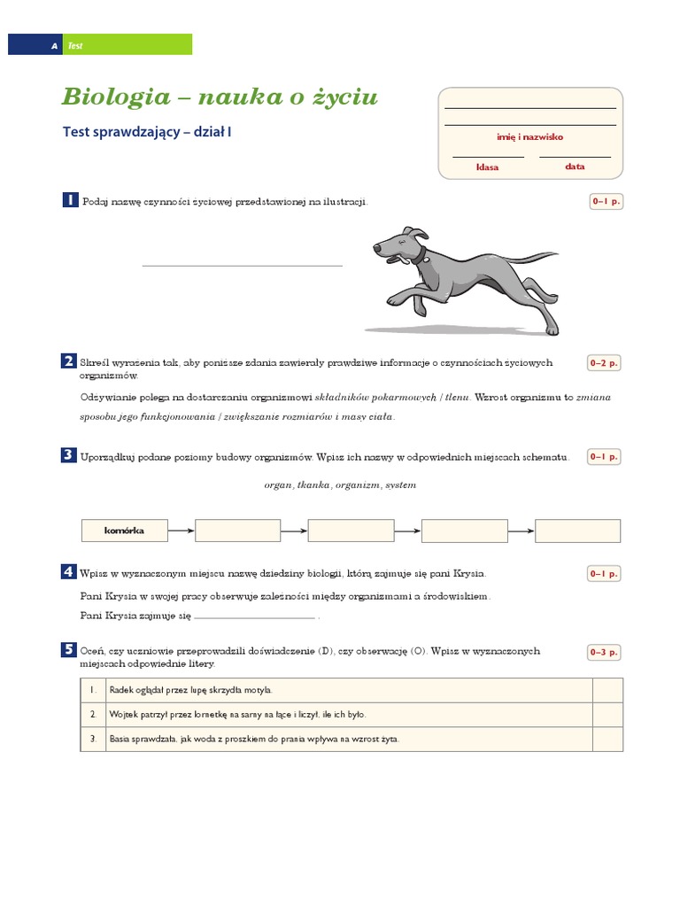 Biologia Nauka O Zyciu Test