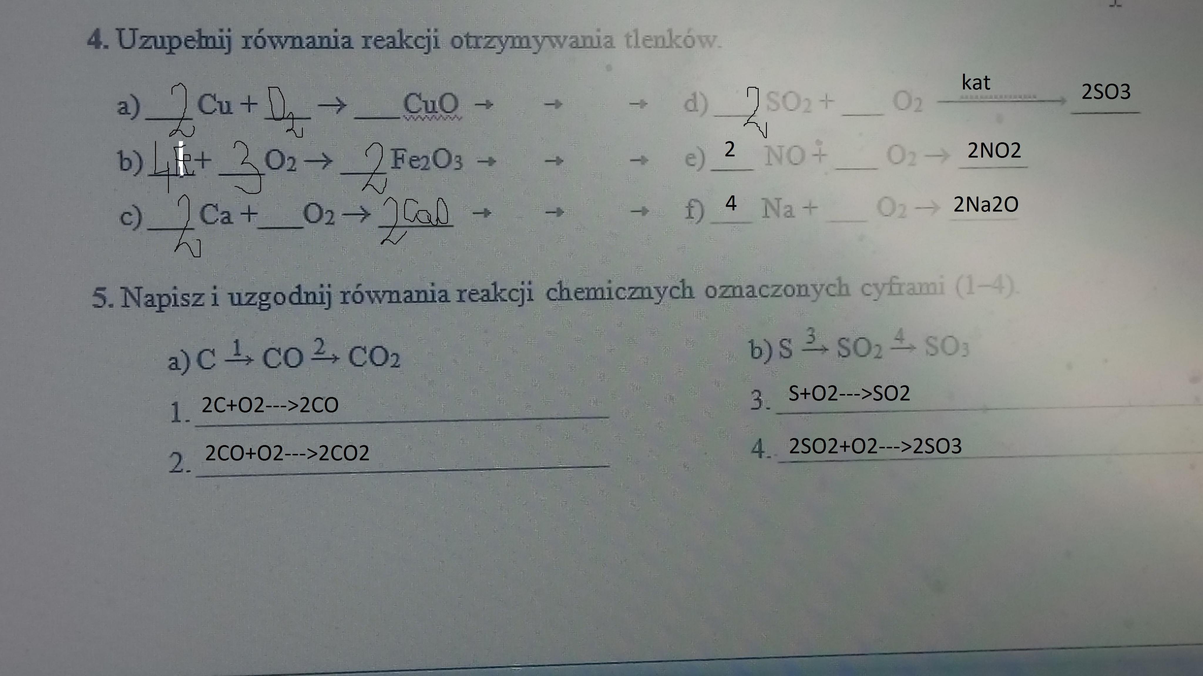 Uzupelnij Rownania Reakcji Otrzymywania Tlenkow