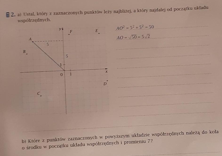 2. a) Ustal, który z zaznaczonych punktów leży najblizej, a który Ustal Ktore Z Zaznaczonych Punktow Lezy Najblizej