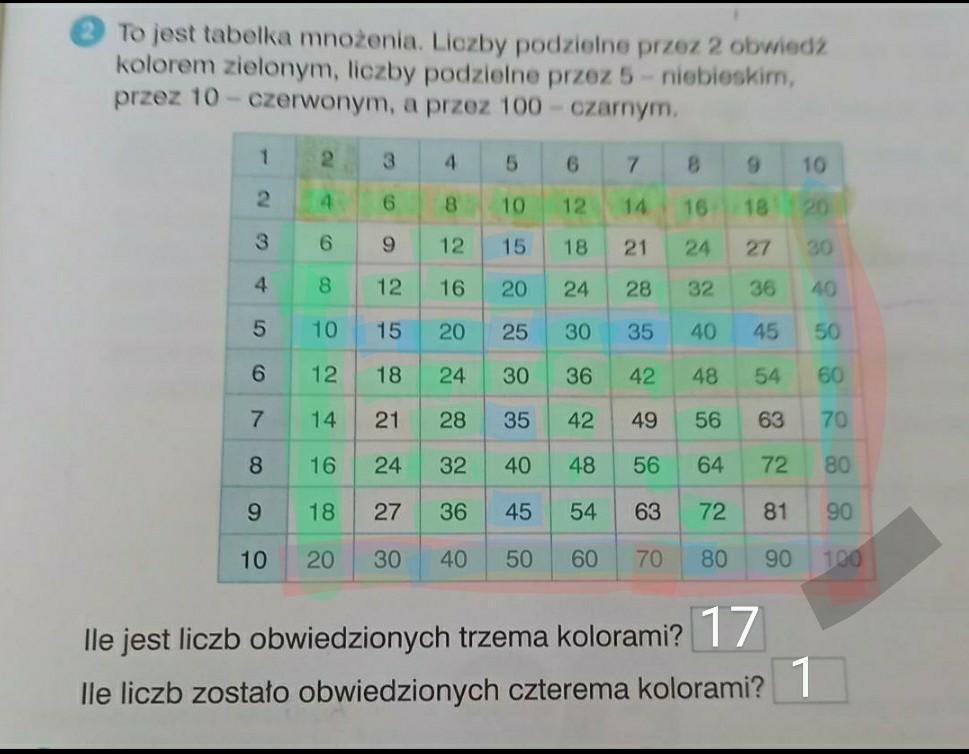 2 To jest tabelka mnożenia. Liczby podzielne przez 2 obwiedz kolorem 16 Liczby A To 80