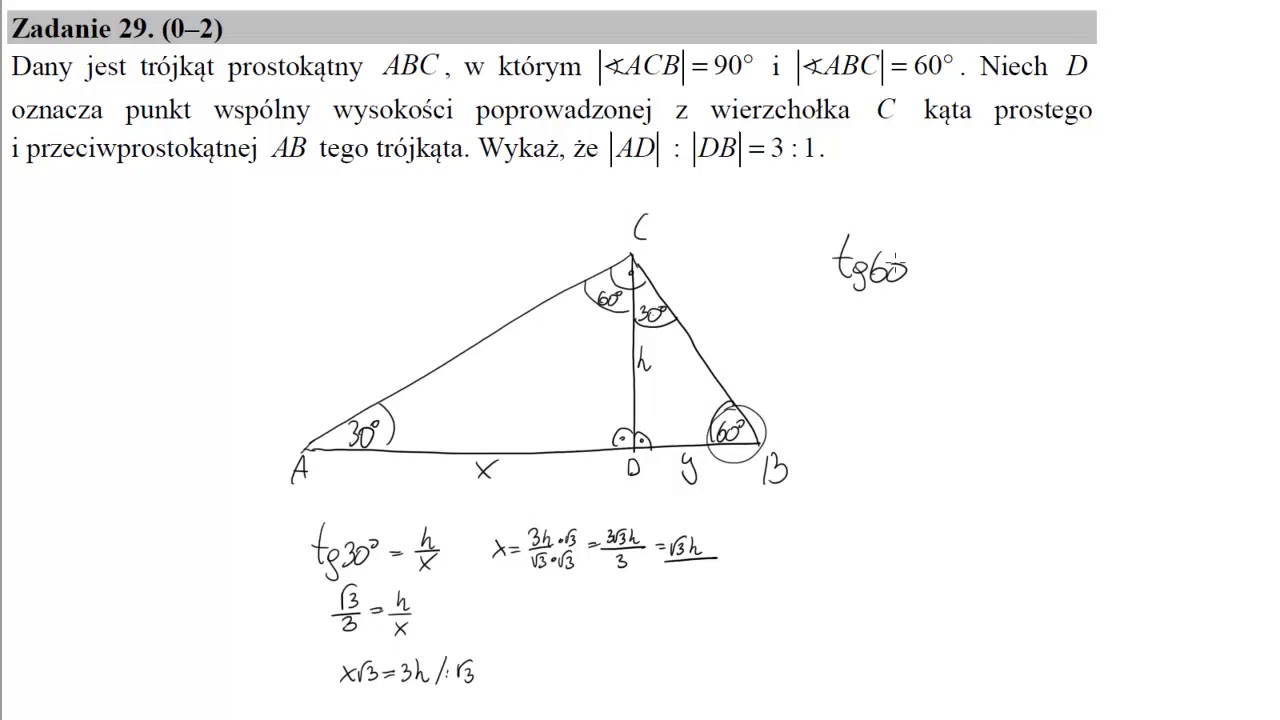 29 Dany jest trójkąt prostokątny ABC, w którym ∢ACB=90∘ i ∢ABC=60∘ Dany Jest Trojkat Prostokatny Abc