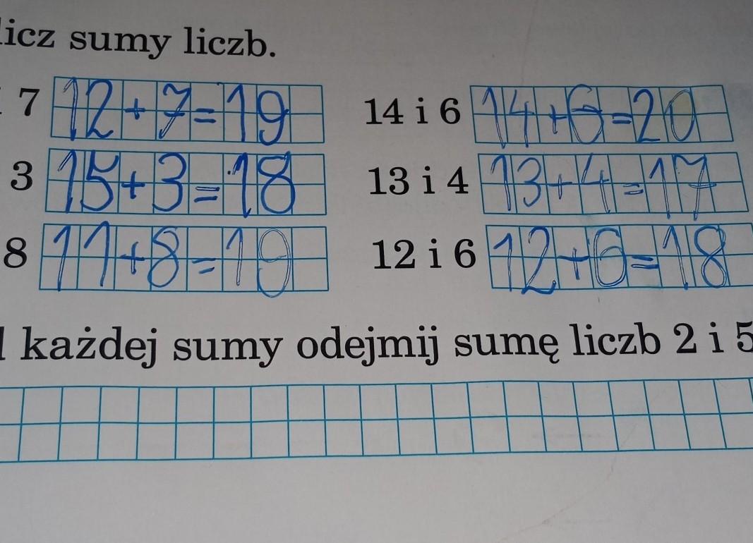 3 Oblicz sumy liczb. 12 i 7 12+7-19 15 i 3 15+3-18 11 i8148-10 14 16 Suma Liczb Od 1 Do 100