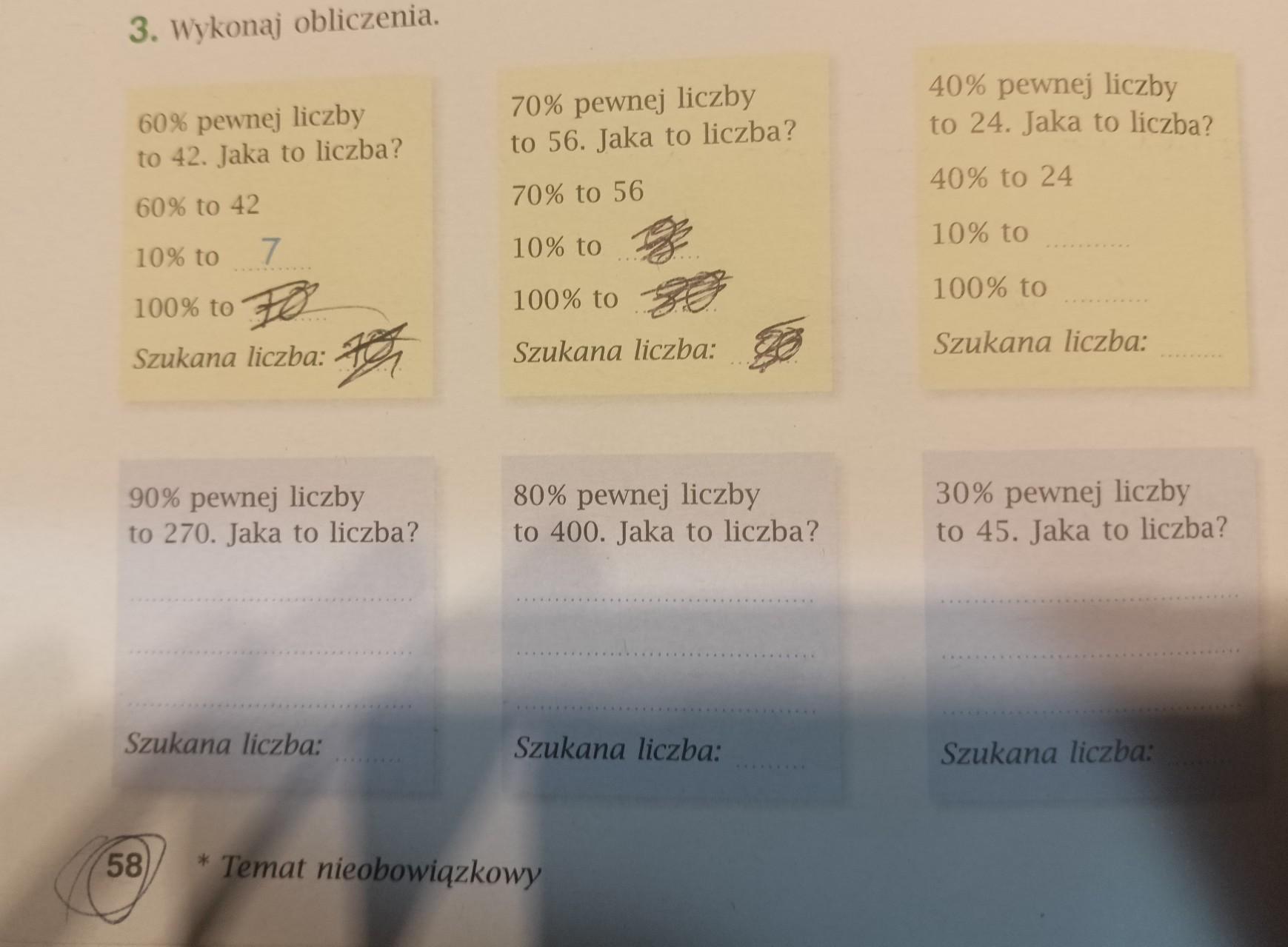 3. Wykonaj obliczenia. 60% pewnej liczby to 42. Jaka to liczba? 60% to Wykonaj Obliczenia 60 Pewnej Liczby To 42 Jaka To Liczba