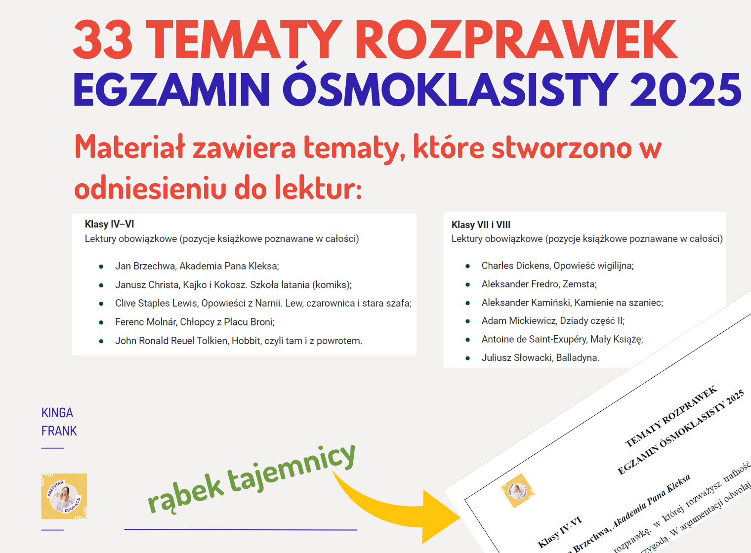 Przykładowe Tematy Rozprawek Egzamin ósmoklasisty