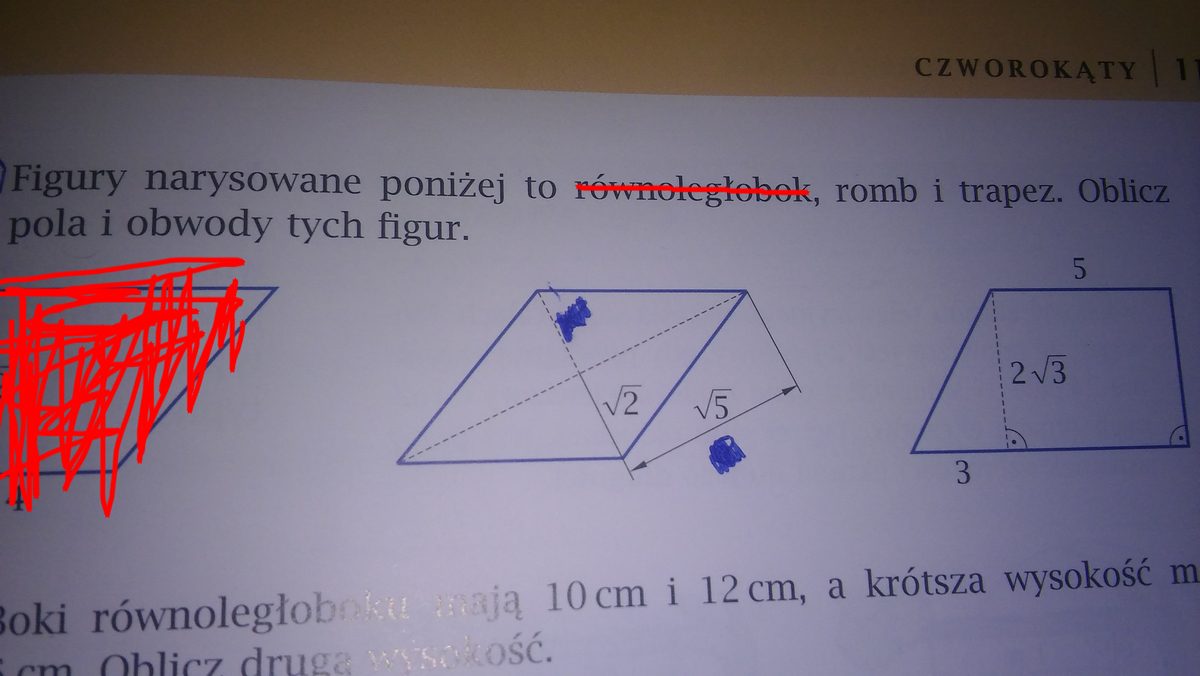 5. Figury narysowane poniżej to równoległobok , romb i trapez . Oblicz Figury Narysowane Poniżej To Prostokąt Równoległobok I Trapez