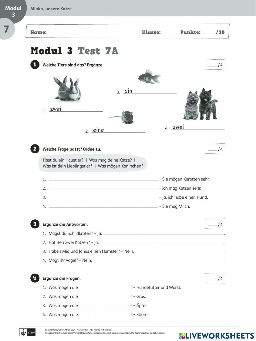 5300122 | Wir alle A1 Test Modul 3 Lektion 7 Meine Deutschtour 3 Test K3