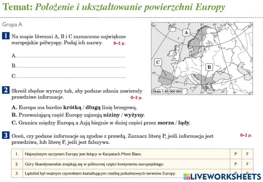 5385635 | Położenie i ukształtowanie powierzchni Europy-- Położenie I Ukształtowanie Powierzchni Europy Test