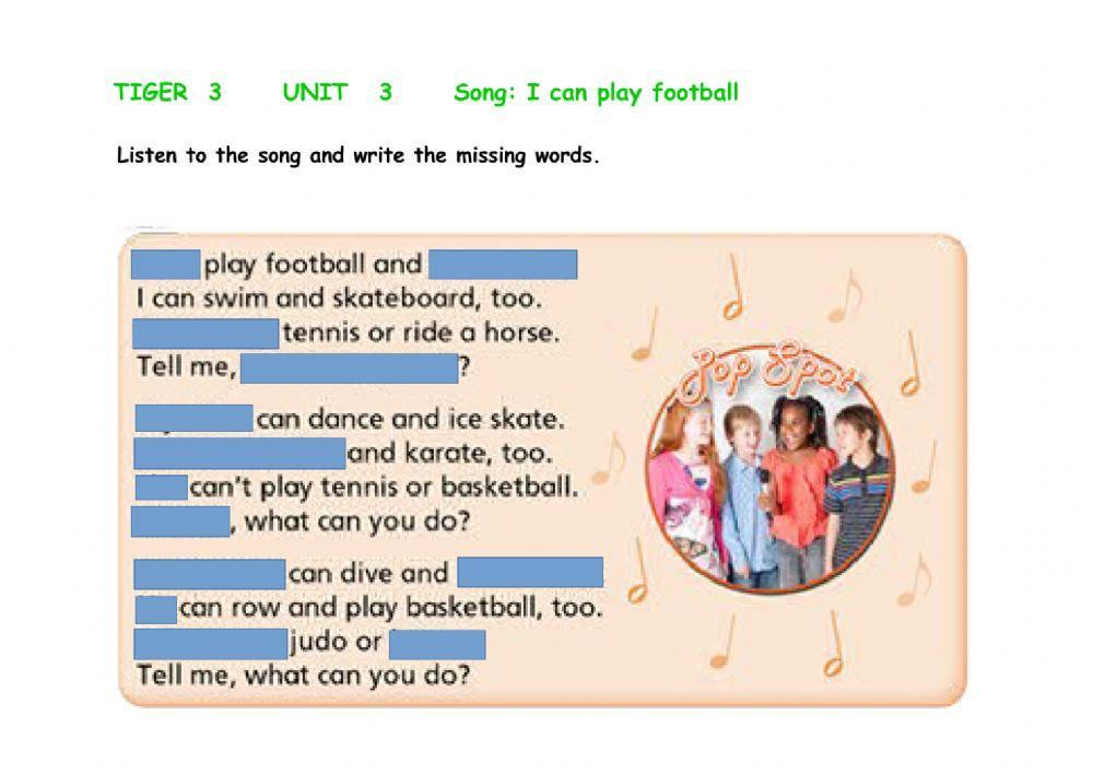 572476 | Tiger 3 Unit 3 Song: I can play football | Mª Piosenka Po Angielsku I Can Play Football