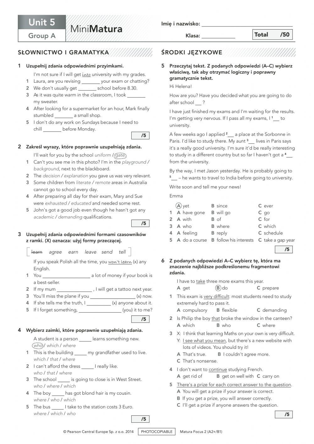 6195457 | School-FOCUS 2-mini matura | Mariusz Mini Matura Unit 2 Focus 3