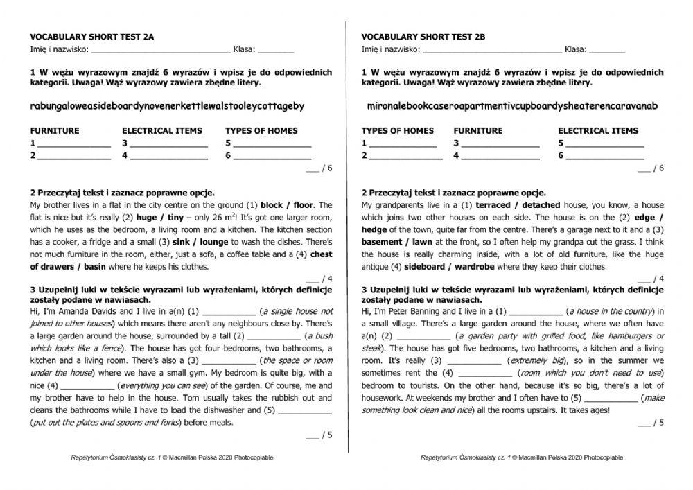Macmillan Repetytorium Test Unit 2 Dom