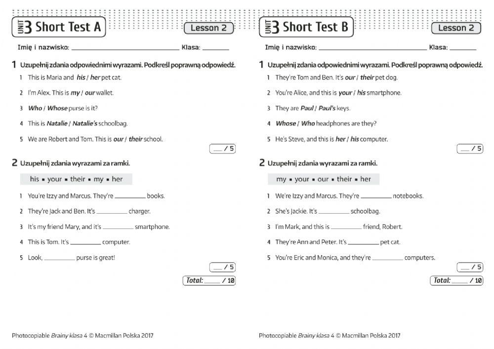 Brainy Klasa 4 Unit 3 Test
