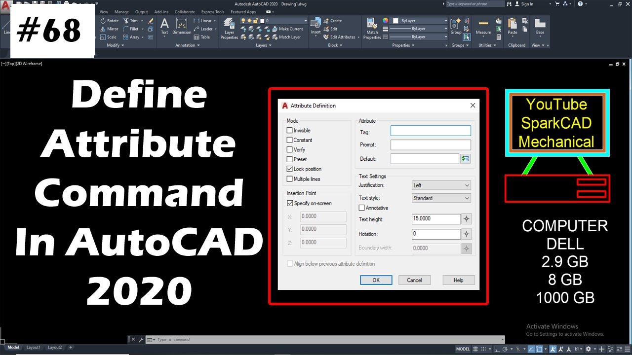#68 Define Attributes In AutoCAD | Attributes In AutoCAD | Attribute How To Define Attribute In Autocad