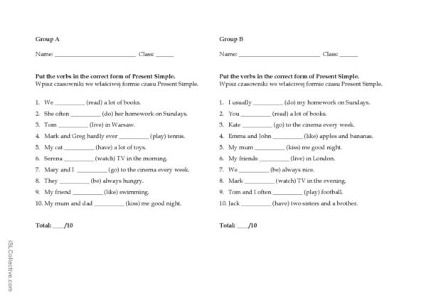 86,018 E English ESL worksheets pdf & doc Present Simple Test Klasa 4 Pdf