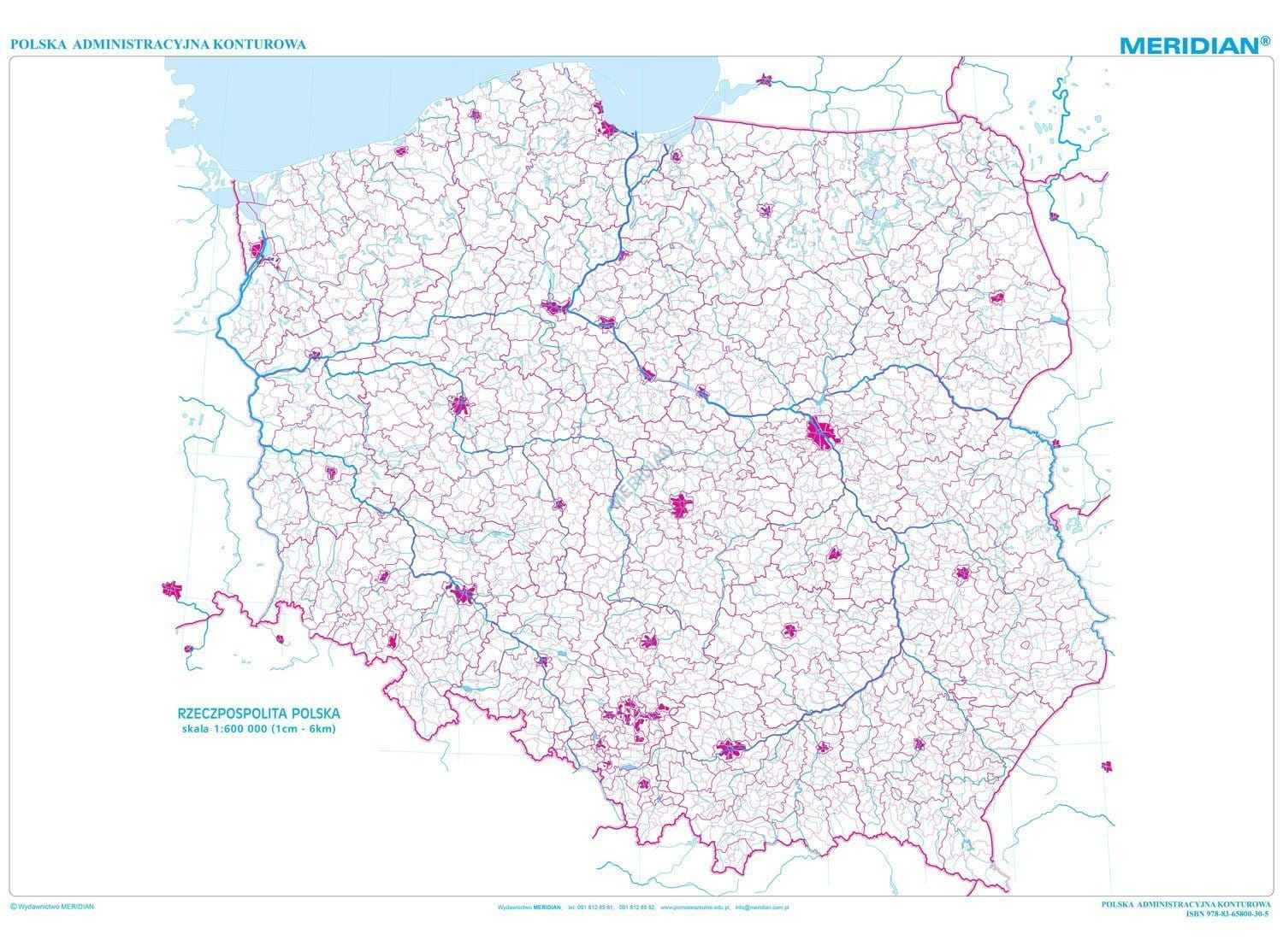 Mapa Konturowa Sieć Rzeczna Polski