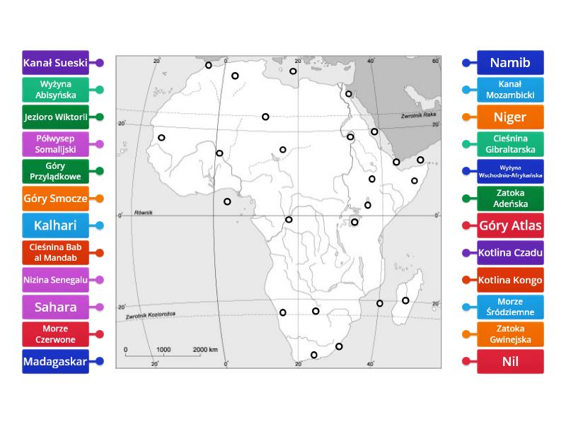 Afryka kartkówka z mapy - Rysunek z opisami Kartkówka Geografia Klasa 8 Afryka