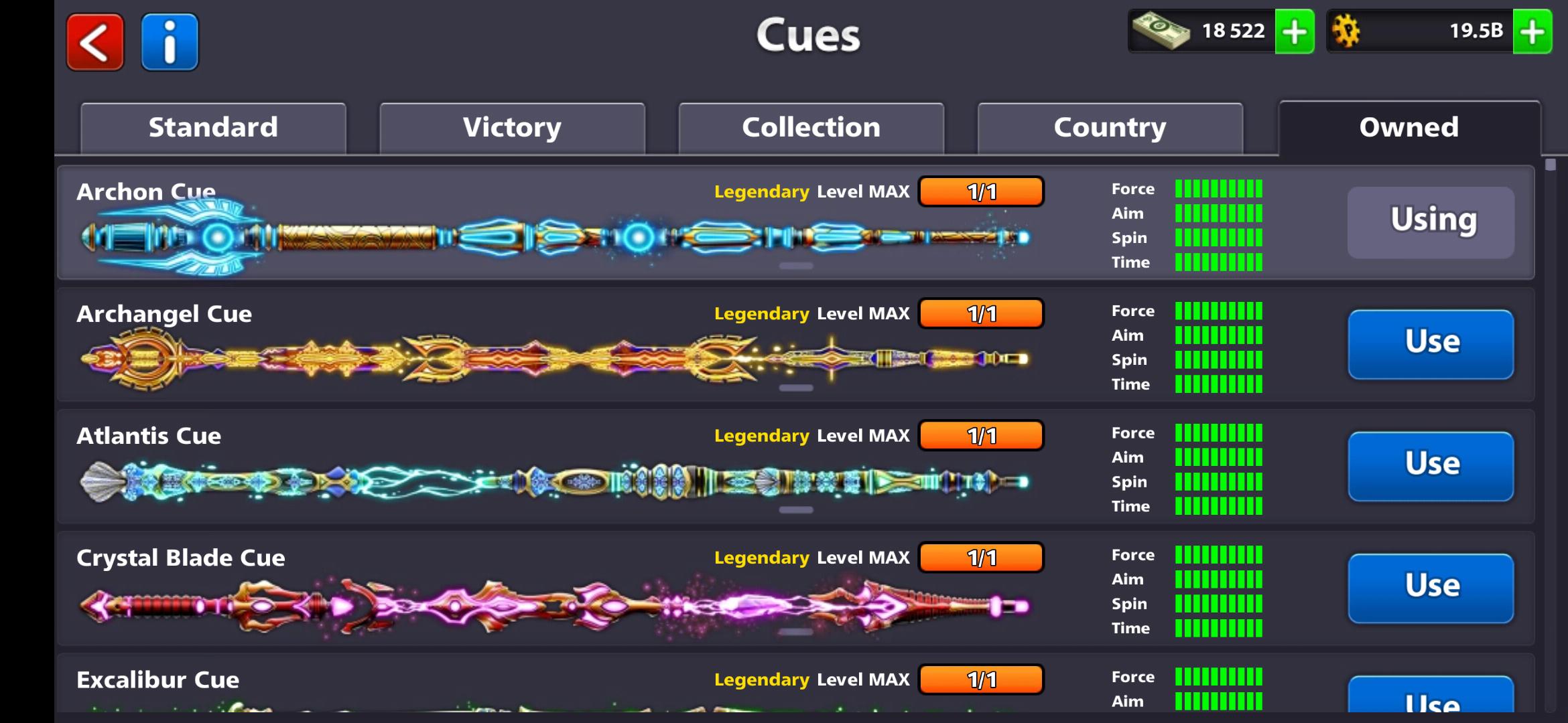 After a very long time, I have finally achieved all 20 legendary cues 8 Ball Pool Legendary Cues