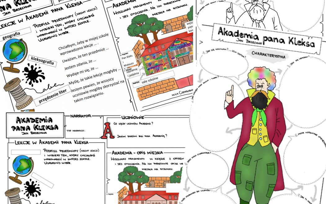 "Akademia pana Kleksa" - 2 karty (wersja pusta i uzupełniona) • Złoty Karta Pracy Akademia Pana Kleksa
