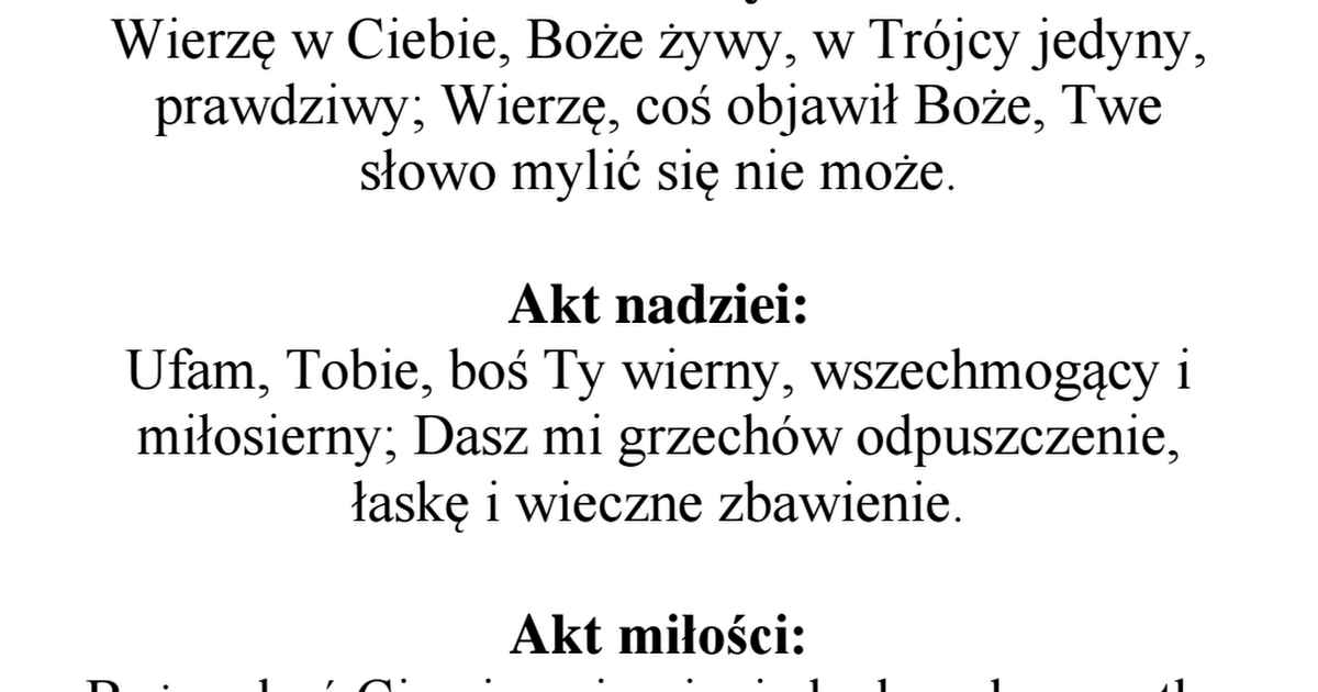 Akt Wiary Nadziei Milosci I Zalu Do Druku