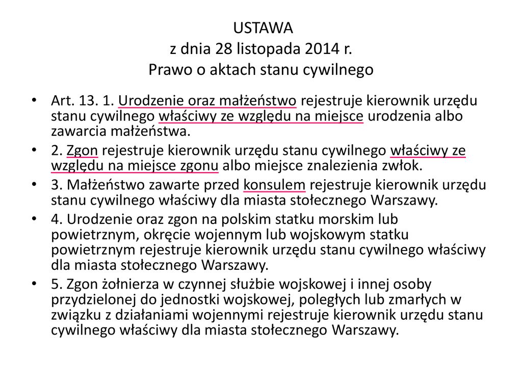 AKTY STANU CYWILNEGO OPR. JAKUB MROŻEK. - ppt pobierz Ustawa O Aktach Stanu Cywilnego