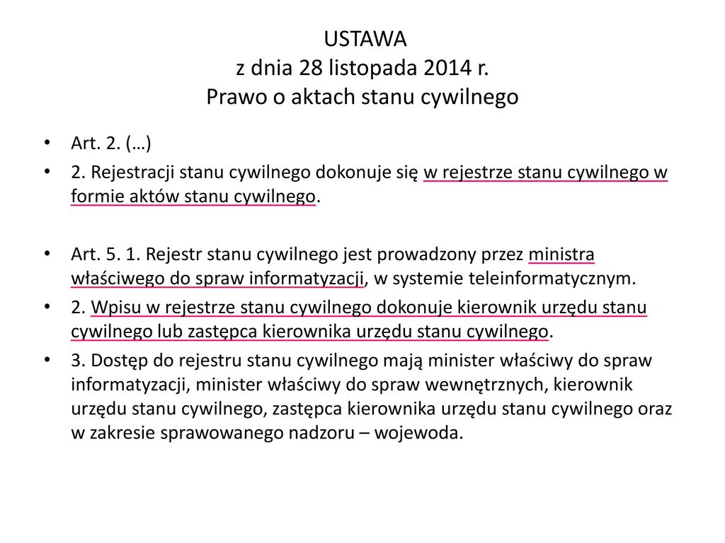 AKTY STANU CYWILNEGO OPR. JAKUB MROŻEK. - ppt pobierz Ustawa O Aktach Stanu Cywilnego