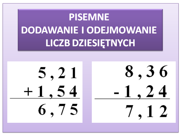 Algorytm pisemnego dodawania i odejmowania liczb dziesiętnych Dodawanie I Odejmowanie Pisemne Zadania