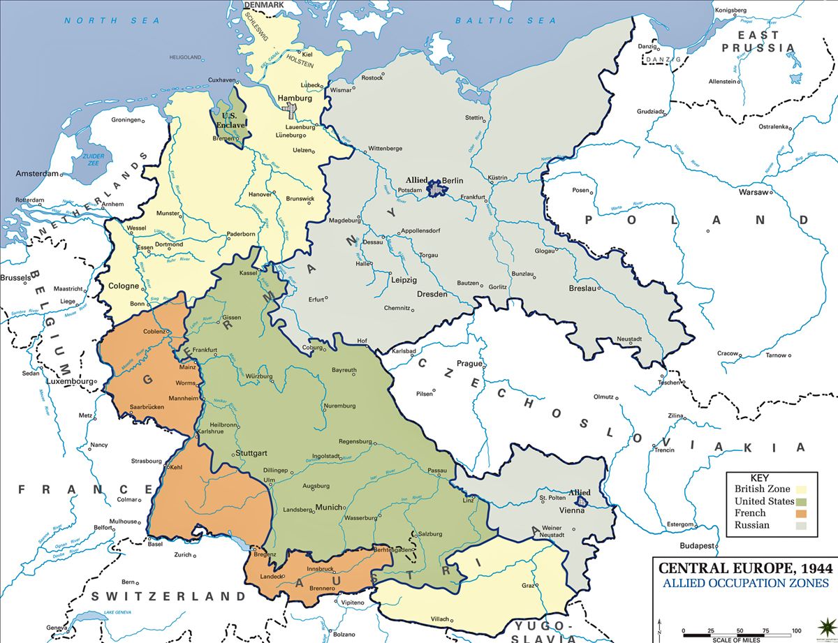 Allied Occupation Zones in Central Europe 1944 | Map, Imaginary maps Podział Niemiec Na Strefy Okupacyjne