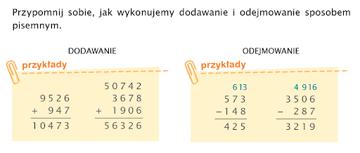 Dodawanie I Odejmowanie Sposobem Pisemnym Zadania