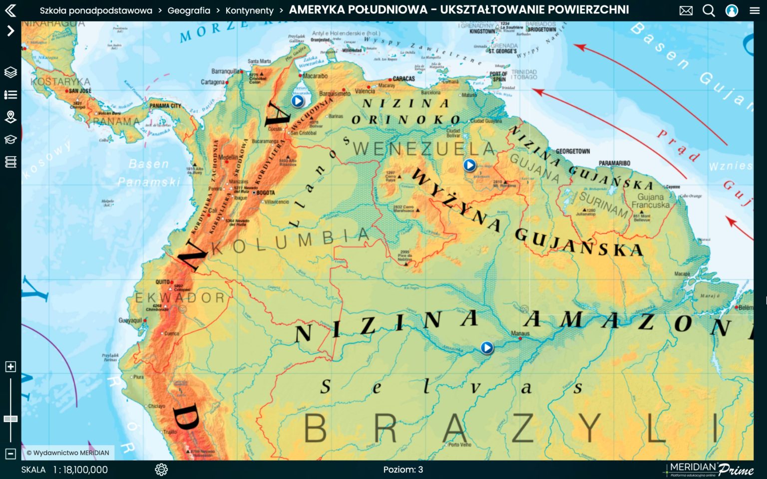Ameryka Poludniowa Mapa Rzeki