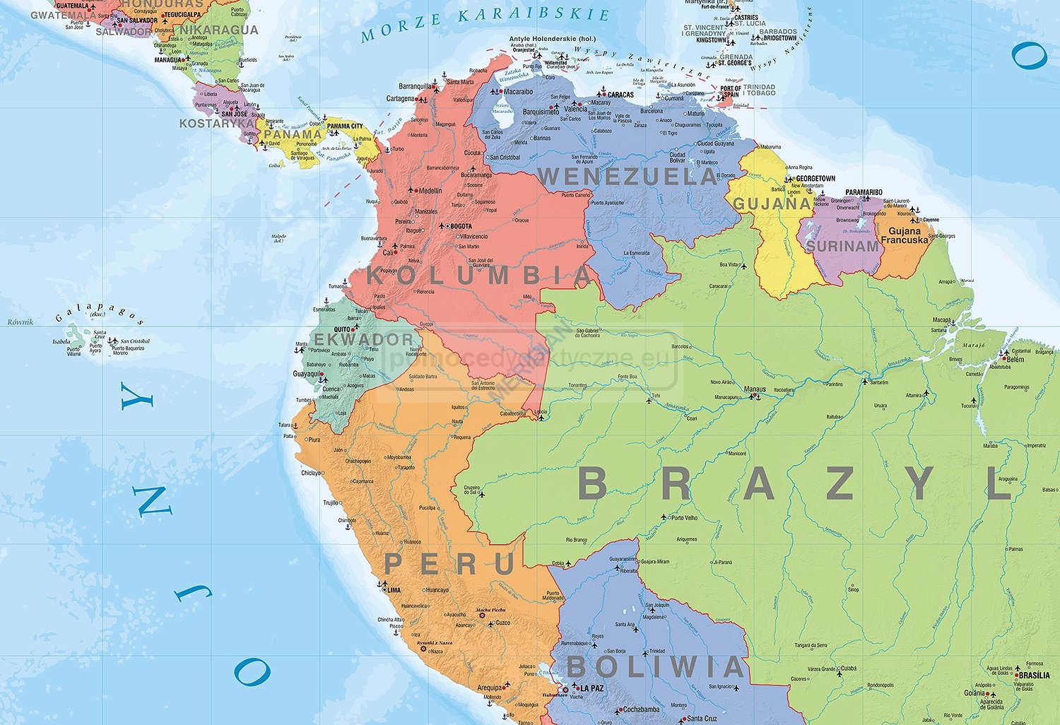 Ameryka Polnocna I Poludniowa Mapa Konturowa