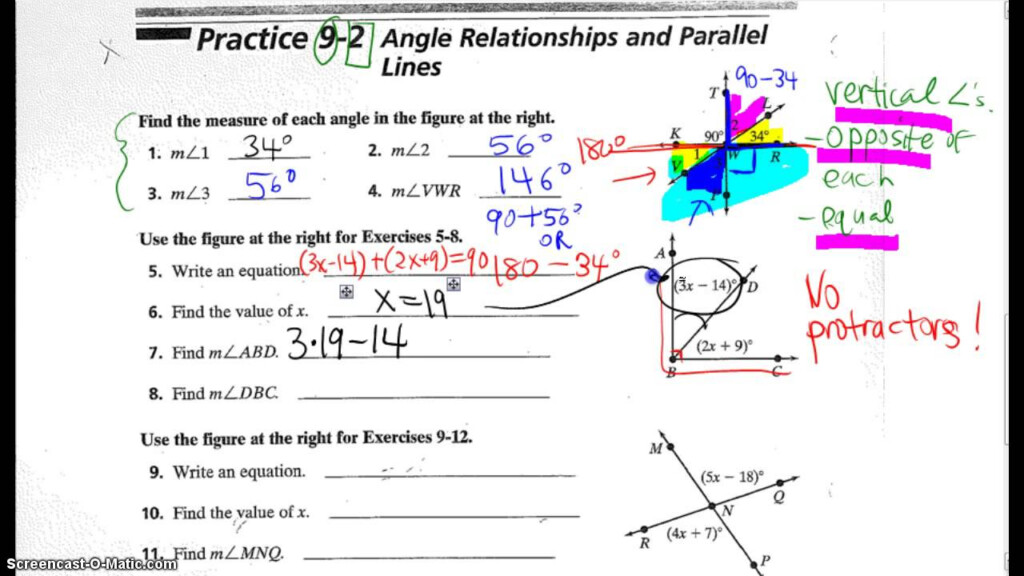 Unit 7 Geometry Homework 2 Angle Relationships Answer Key