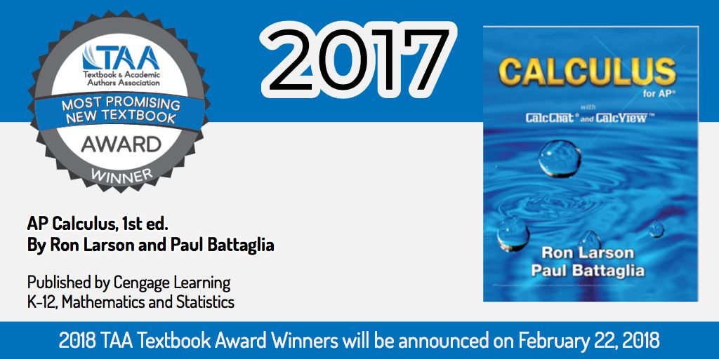 AP Calculus, 1st ed. by Ron Larson and Paul Battaglia - a 2017 TAA Most Calculus For Ap Ron Larson Paul Battaglia Pdf Free