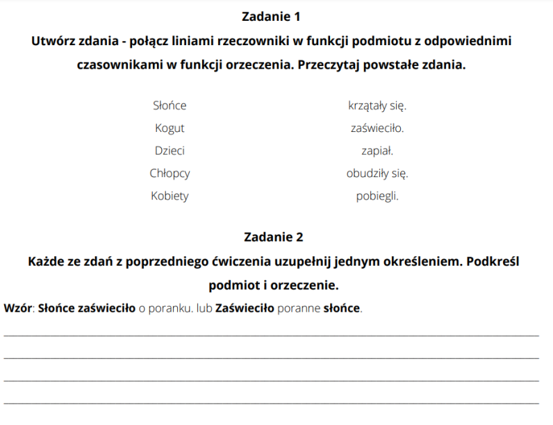 Podmiot I Orzeczenie Klasa 4 Karta Pracy