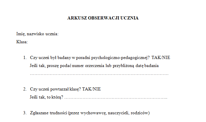 Arkusz obserwacji pedagoga specjalnego • Złoty nauczyciel Arkusz Obserwacji Lekcji Nauczyciela Stażysty Wypełniony