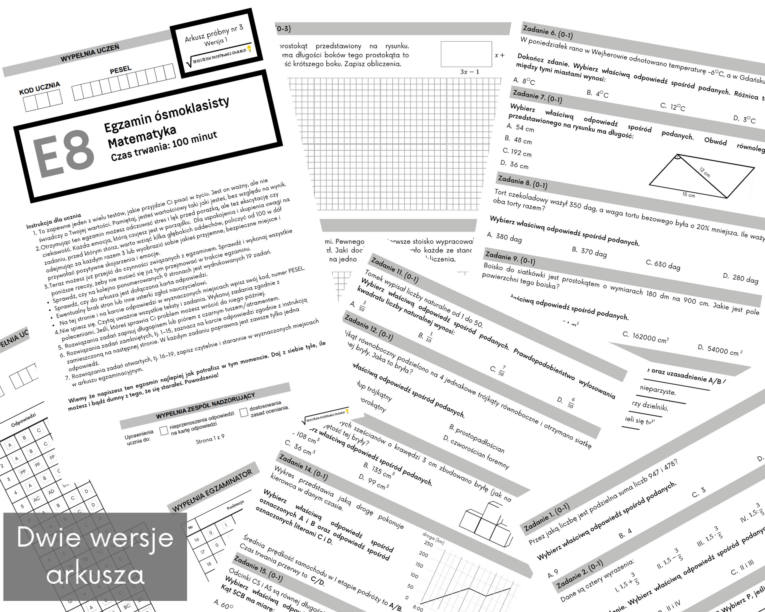 Arkusz próbny E8 nr 3 z matematyki (2 wersje) • Złoty nauczyciel Język Matematyki Sprawdzian 1 Technikum