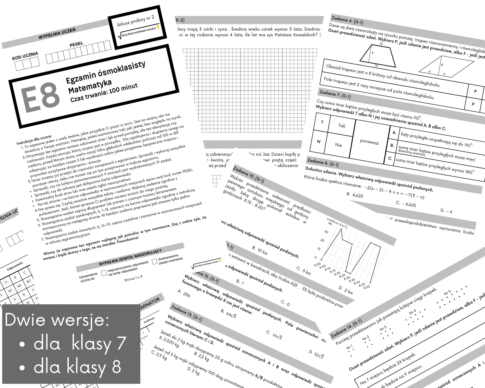 Arkusz próbny egzaminu ósmoklasisty nr 2 (dostosowanie dla klasy 7 Co Trzeba Powtórzyć Do Egzaminu Osmoklasisty Z Matematyki