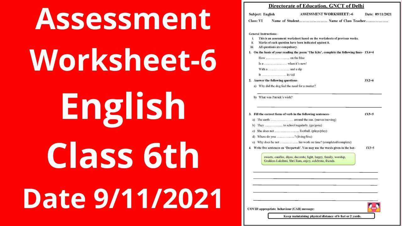 assessment worksheet 6 ENGLISH Class 6: 9/11/21:assessment worksheet 6 Testy Z Angielskiego Klasa 6 English Class