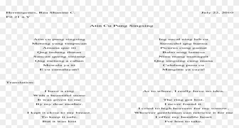 Atin Cu Pung Singsing Tagalog Lyrics, HD Png Download - 1200x630 Atin Cu Pung Singsing Lyrics Tagalog