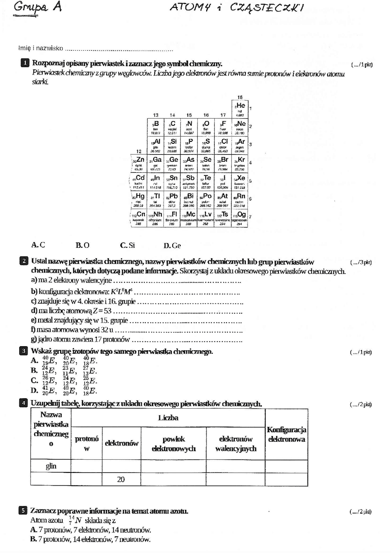 atomy i cząsteczki klasa 7 | Ćwiczenia Chemia | Docsity Cwiczenia Do Chemii Klasa 7
