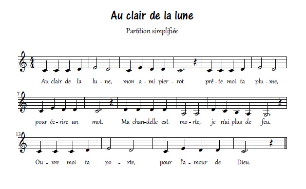 Au clair de la lune Au Clair De La Lune Piano Partition