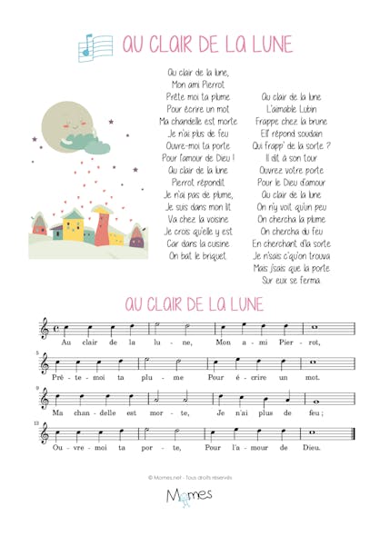Au clair de la lune : paroles, vidéos et partition de la comptine | MOMES Au Clair De La Lune Paroles