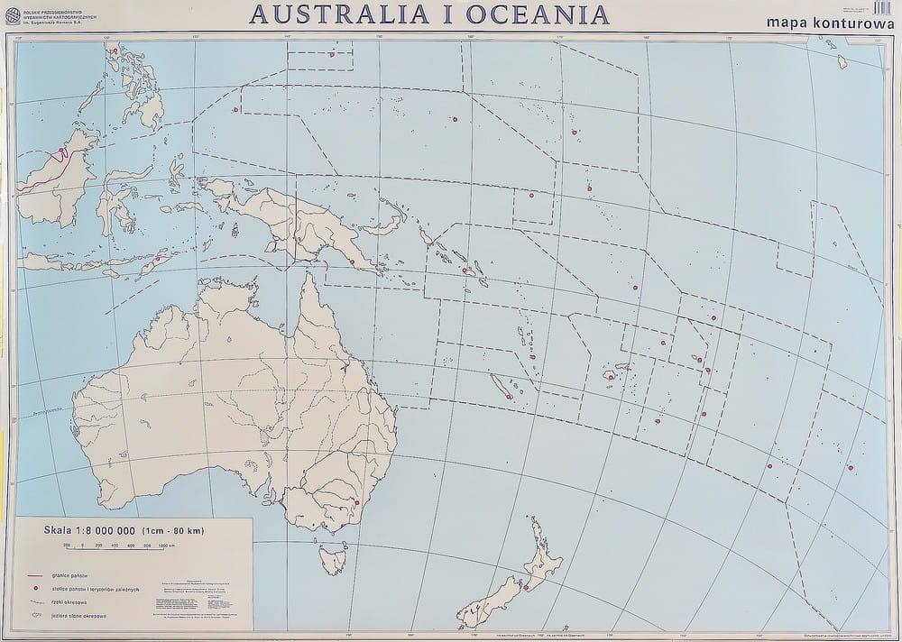 Mapa Konturowa Australii I Oceanii